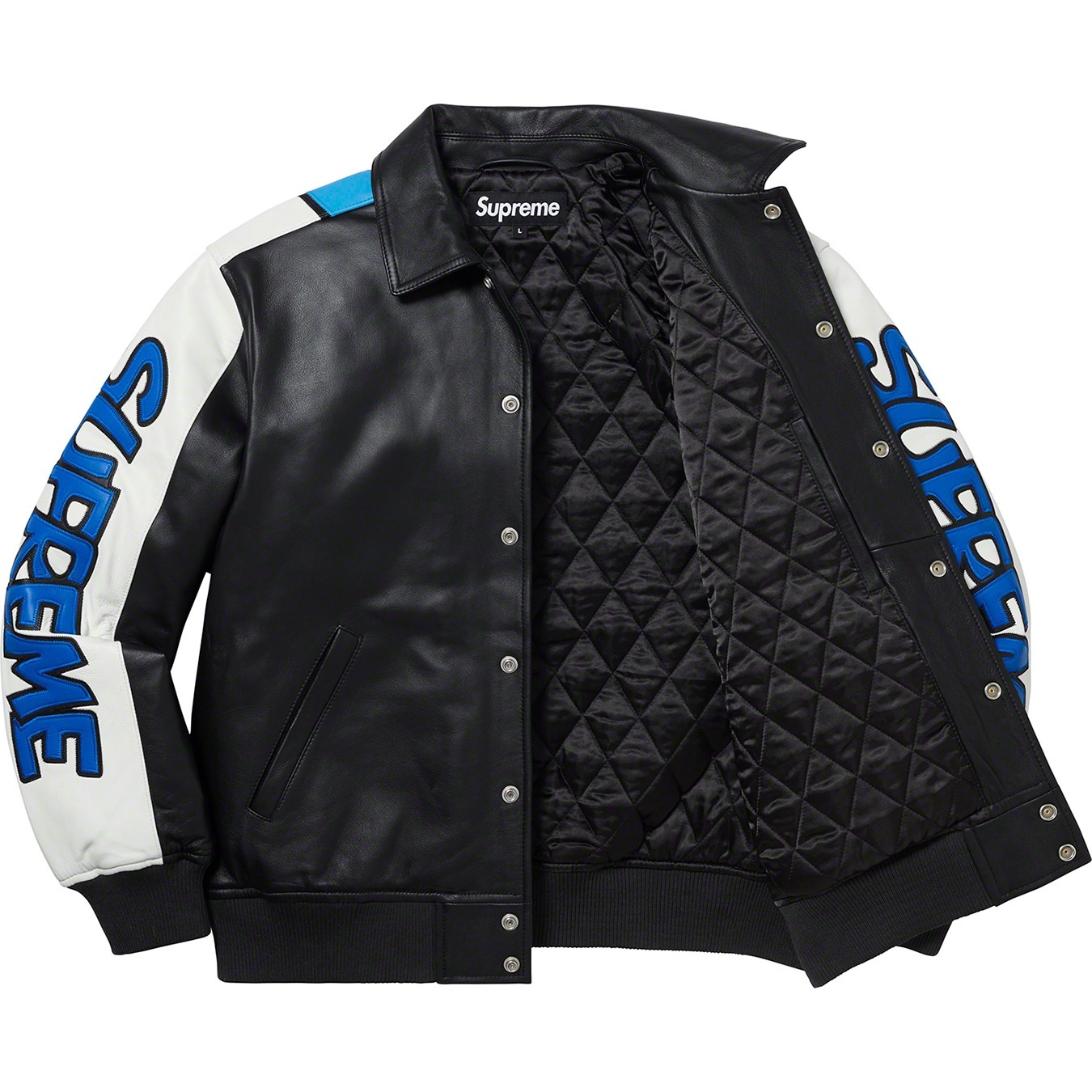 Supreme®/Smurfs™ Leather Varsity Jacket view 4